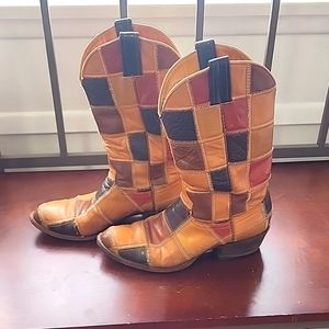 Vintage Patchwork Leather Laramie Cowboy/Cowgirl Boots. Very Rare